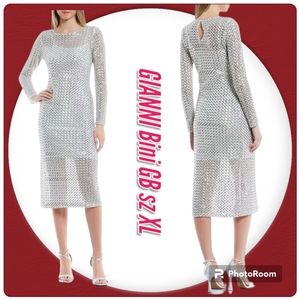GB Sequin Woman Dress Lattice Long Sleeve Pull Over Holiday New Year Midi